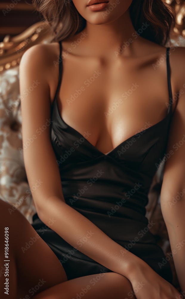 Elegant Woman in Black Lingerie Sitting on Ornate Chair in Luxurious Setting Elegant Woman in Black Lingerie Sitting on Ornate Chair in Luxurious Setting