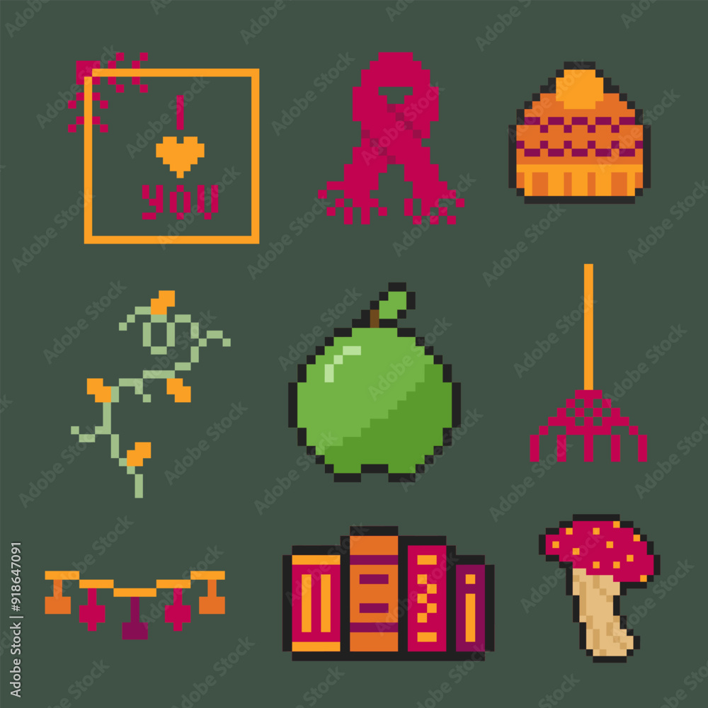 Obraz premium autumn object bundle pixel art for your design