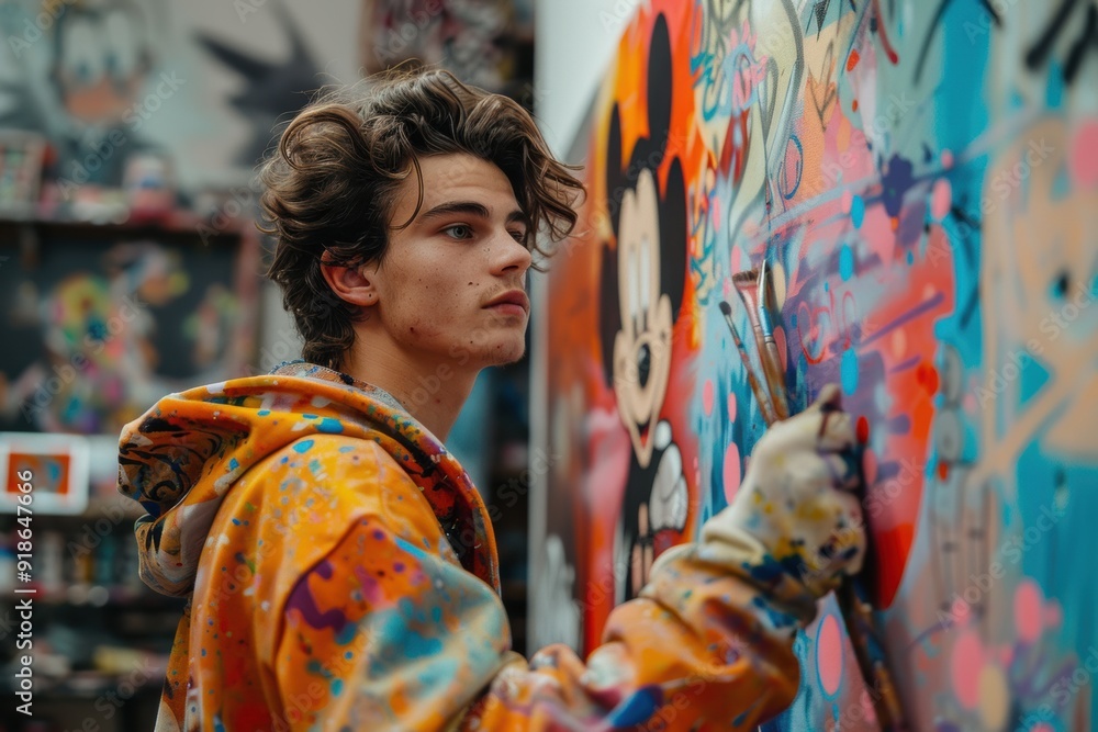 Obraz premium Graffiti Artist Creates Colorful Canvas