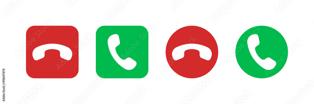 Phone call icon answer, accept and decline call icons with green and red buttons , Contact us telephone sign - communication icons Phone call icon answer, accept and decline call icons with green and red buttons , Contact us telephone sign - communication icons
