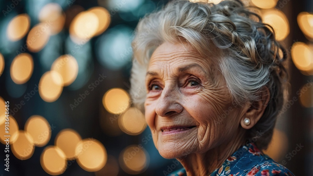 Elderly Woman Smiling in a Lush Garden During Late Afternoon Sunlight Elderly Woman Smiling in a Lush Garden During Late Afternoon Sunlight