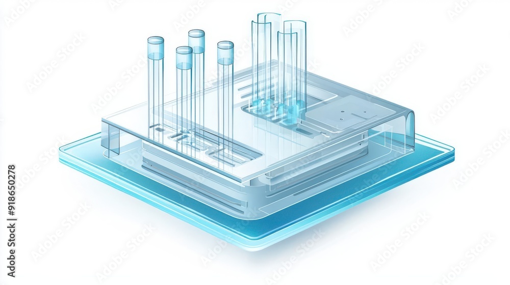 Microfluidic chip, lab-on-a-chip technology isolated on white background, single object Microfluidic chip, lab-on-a-chip technology isolated on white background, single object