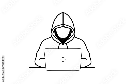 Drawing of a Computer Hacker Sleek Line Art Vector Illustration photo