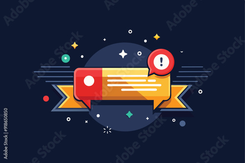 Incoming inform message notification banner with red icon, isolated dark blue background illustration