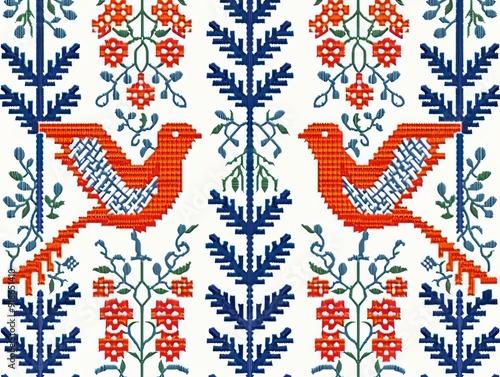 Scandinavian folk embroidery, colorful pattern ideal for backgrounds