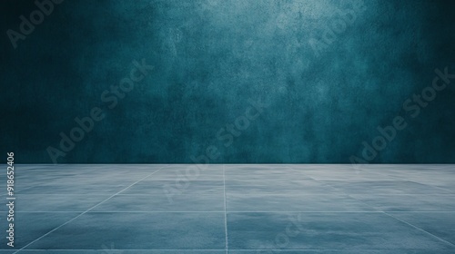 Wallpaper Mural Empty room with teal wall and tiled floor Torontodigital.ca