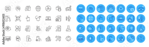 Phone touch, Fake news and Empower line icons pack. Salary, Refrigerator, Tap water web icon. Music phone, Property agency, Statistics pictogram. Smartphone target, Global business, Shift. Vector