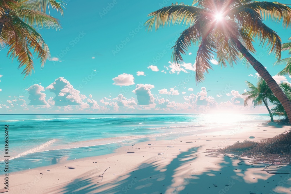 Fototapeta premium Sun-Kissed Palms on a Tropical Beach