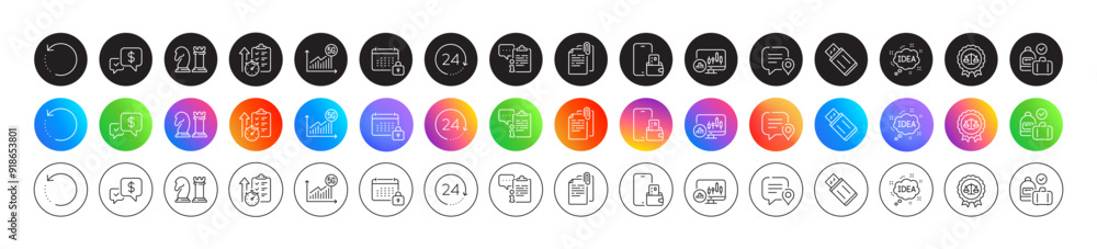 Document attachment, Timer and Justice scales line icons. Round icon gradient buttons. Pack of Clipboard, Chat bubble, Calendar icon. Vector Document attachment, Timer and Justice scales line icons. Round icon gradient buttons. Pack of Clipboard, Chat bubble, Calendar icon. Vector