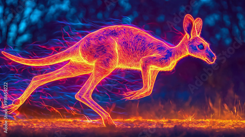 Luminous Kangaroo Leaping Through a Colorful Outback photo