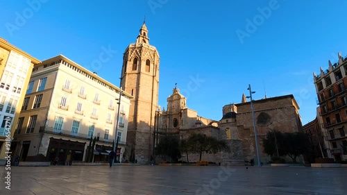 Valencia cathedral on Plaza de la Virgen Town Square in Valencia, Spain photo