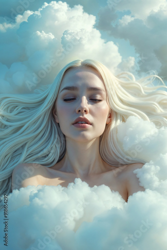 Sleeping peacefully on a cloud, princess of sky and air forever young and beautiful in eternal tranquil calm slumber.