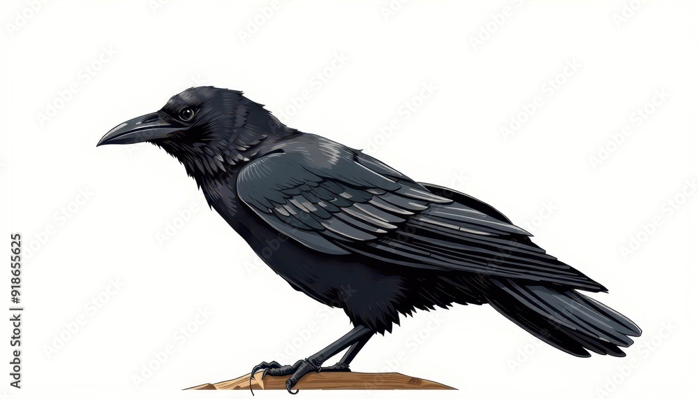 Black Raven Bird on Branch. Black Raven Bird on Branch.
