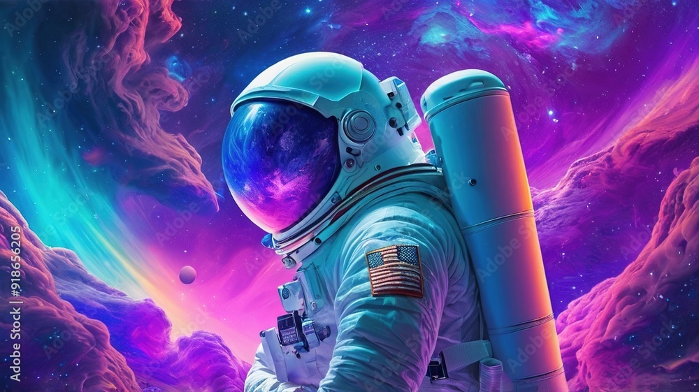 An astronaut walks through the vast expanse of space, the colorful nebula swirling around them. An astronaut walks through the vast expanse of space, the colorful nebula swirling around them.