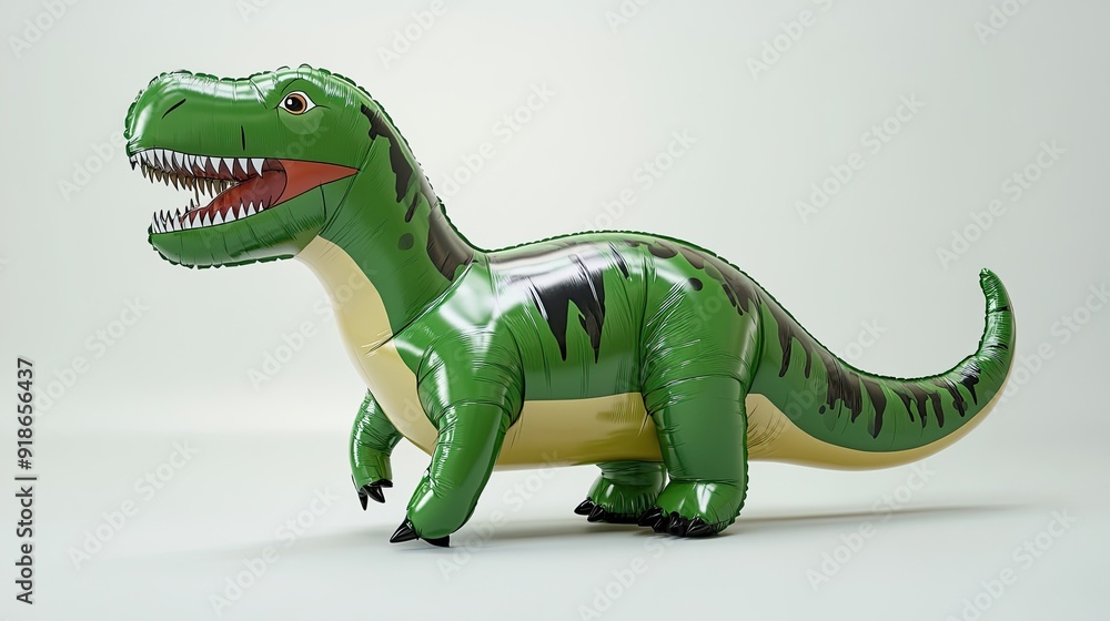 Obraz premium Green inflatable dinosaur toy isolated on white background.