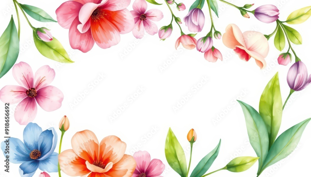 Obraz premium Watercolor Floral Frame with White Background.