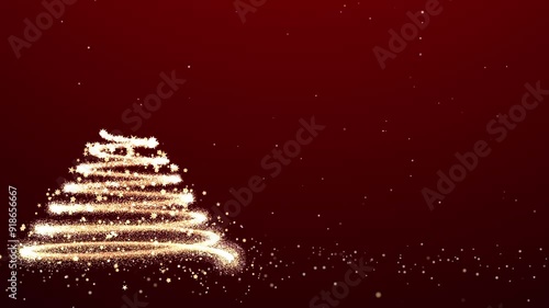 Merry Christmas greeting animated background. Christmas tree with shining light and glowing stars, holiday intro