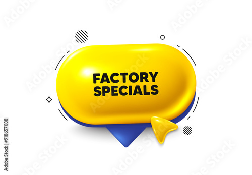 Offer speech bubble 3d icon. Factory specials tag. Sale offer price sign. Advertising discounts symbol. Factory specials chat offer. Speech bubble cursor banner. Text box balloon. Vector