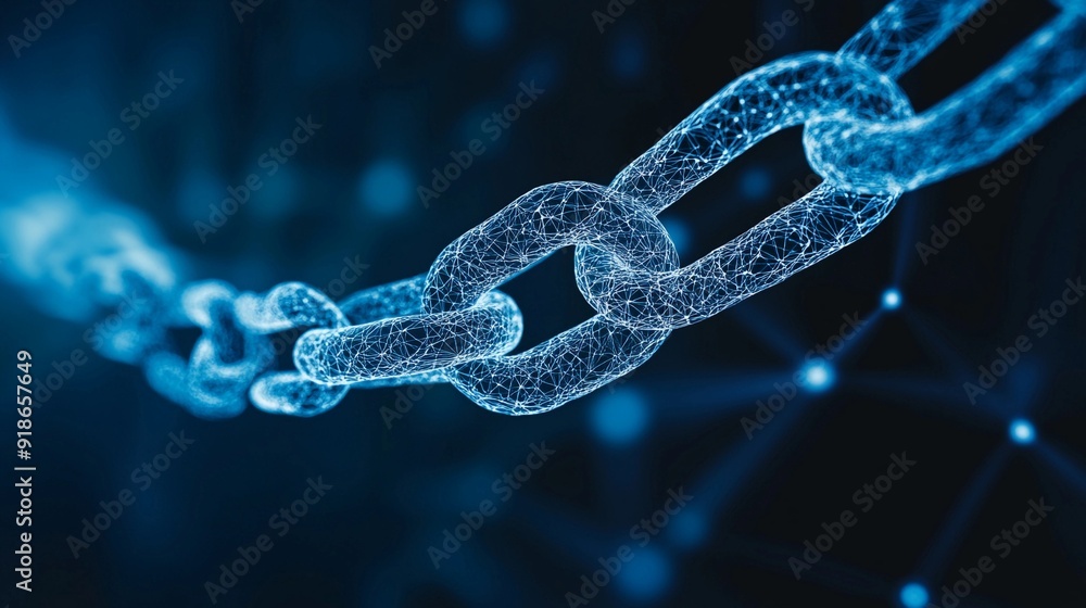 Blockchain Network: Digital Chain in Blue Blockchain Network: Digital Chain in Blue