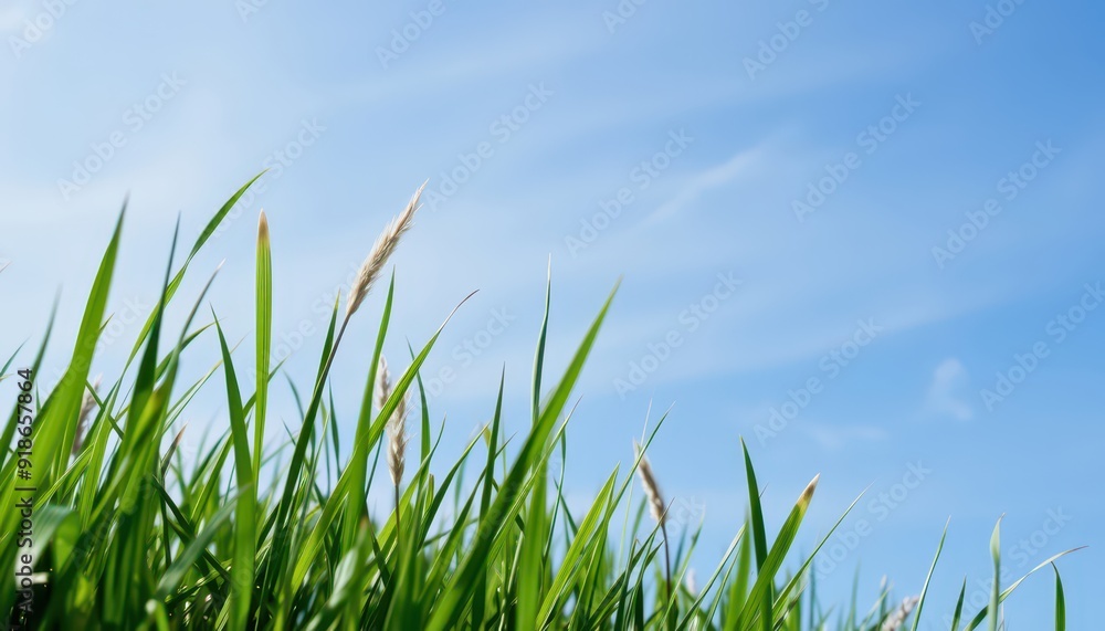 Fototapeta premium Green Grass Against Blue Sky.