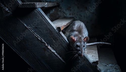 Obraz na płótnie a rat on the steps down to the basement w salonie