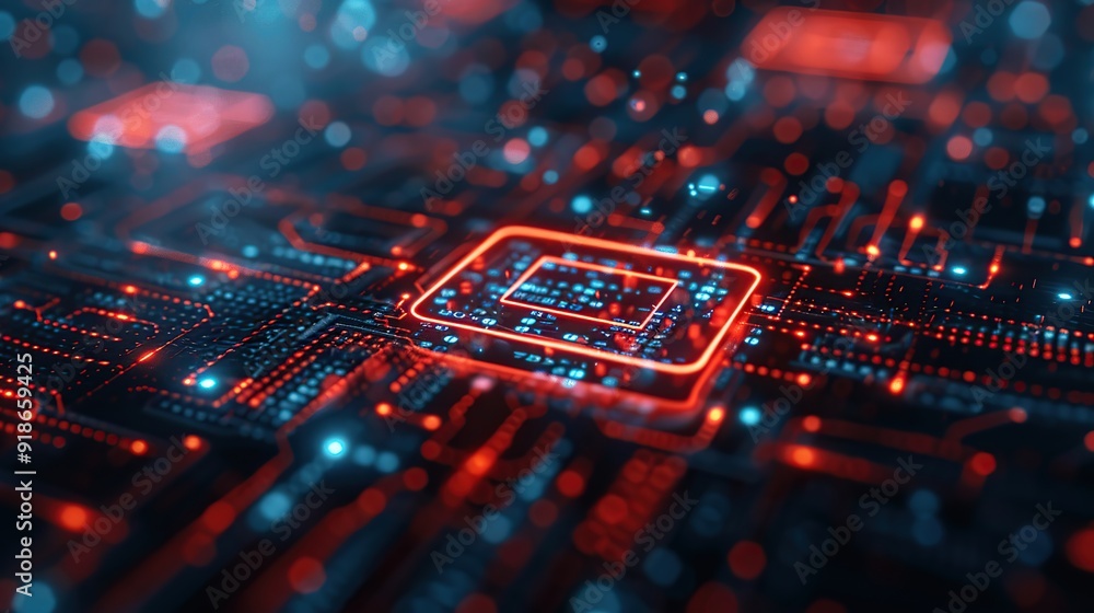 Circuit Board with Glowing Red Lights Circuit Board with Glowing Red Lights