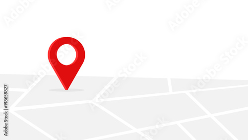 A red location pin icon on a simplified gray map background, symbolizing navigation or GPS positioning