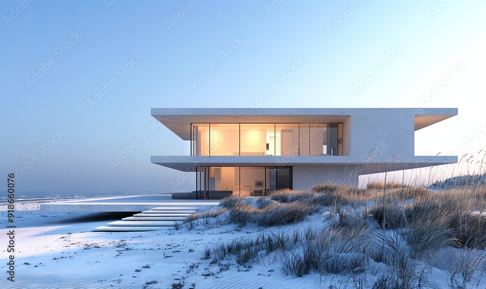 Minimalist beach house with clean, simple lines. Minimalist beach house with clean, simple lines.