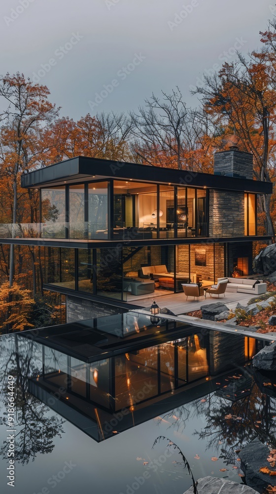 Contemporary glass house with expansive views. Contemporary glass house with expansive views.