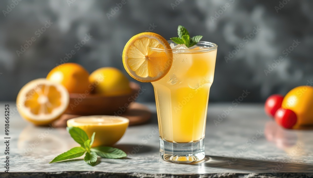 Fototapeta premium Glass of Lemonade with Lemon and Mint.