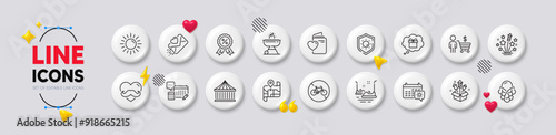 Map, Ice cream and Buyer line icons. White buttons 3d icons. Pack of Fireworks stars, Account, Father day icon. Carousels, Bicycle prohibited, Fireworks rocket pictogram. Vector