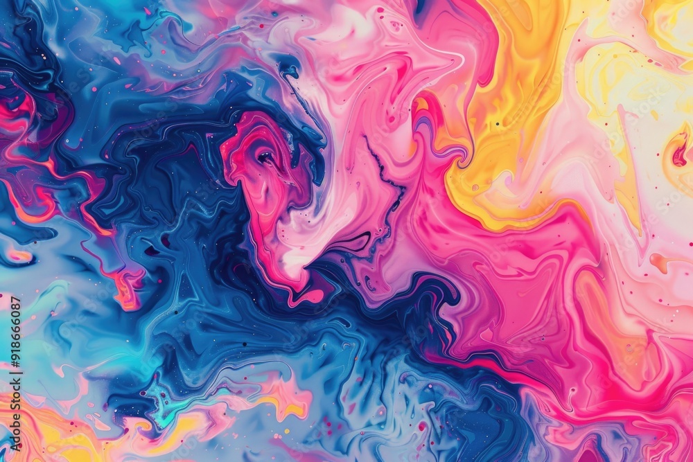 Close-up view of a vibrant, swirling fluid painting Close-up view of a vibrant, swirling fluid painting