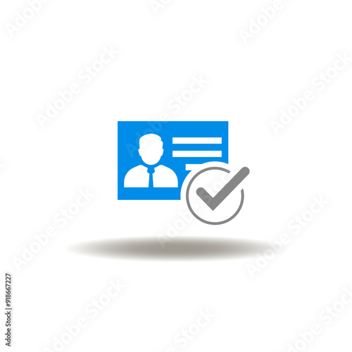 Vector illustration of id card with check mark. Symbol of KYC Know Your Customer. Sign of employee or visitor identification badge.