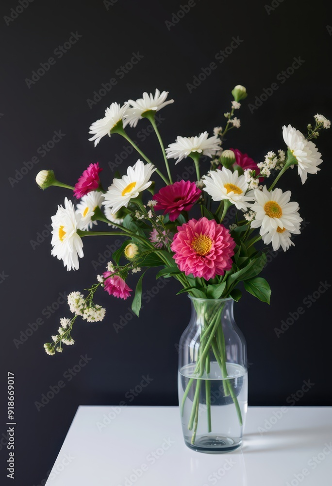 White and Pink Flowers in a Vase. White and Pink Flowers in a Vase.