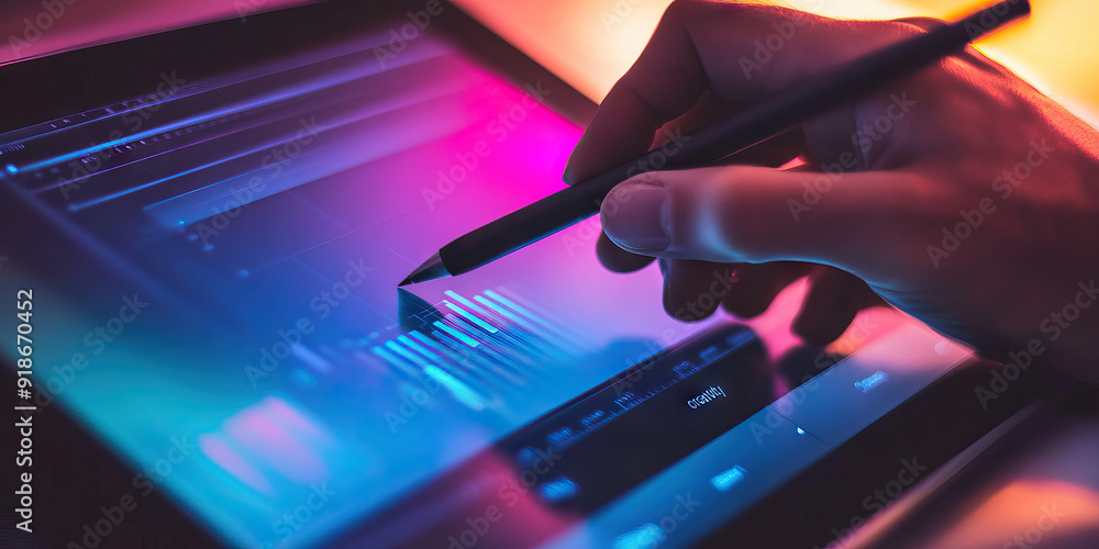 Digital Design Prodigy: A creative hand using a graphics tablet, showing Digital Design Prodigy: A creative hand using a graphics tablet, showing