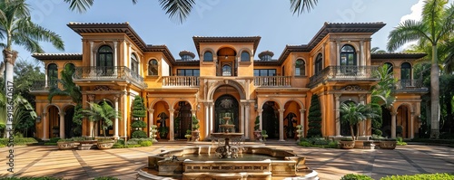 Mediterranean mansion with ornate details.