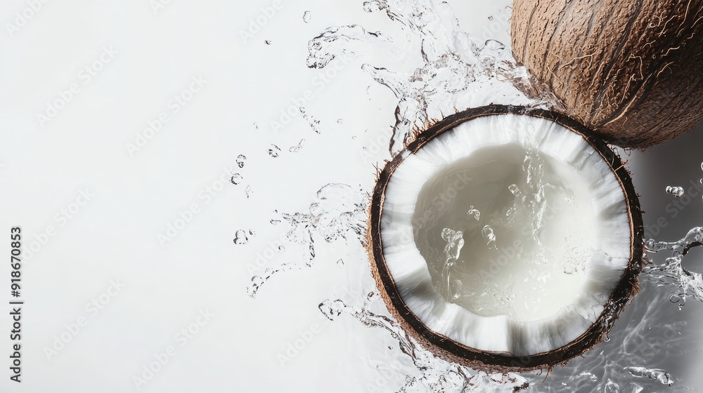 Coconut Splash: Half a Coconut in Water with a Burst of Refreshing Splashes Coconut Splash: Half a Coconut in Water with a Burst of Refreshing Splashes