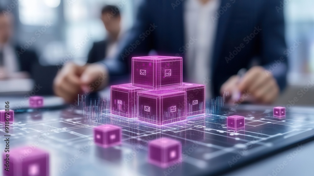 A business professional analyzes data blocks on a digital screen, showcasing modern technology and strategic planning. A business professional analyzes data blocks on a digital screen, showcasing modern technology and strategic planning.