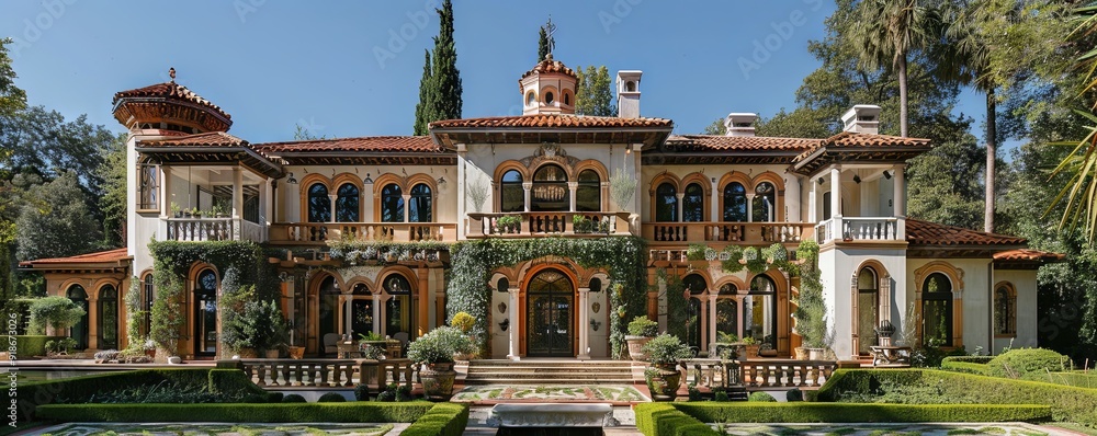 Fototapeta premium Mediterranean mansion with ornate details.