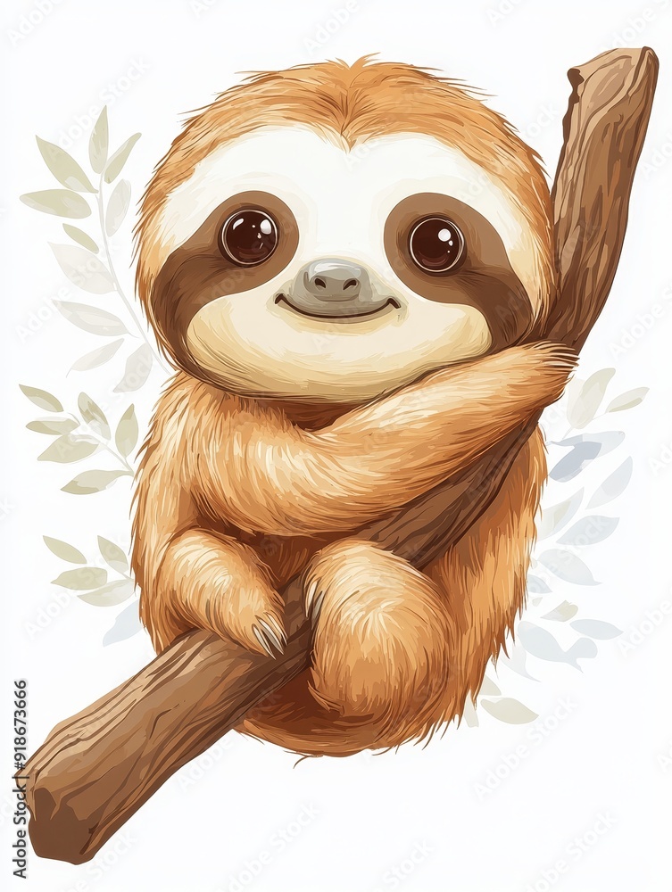 Obraz premium Cute Sloth Hanging on a Branch