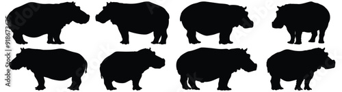 Hippopotamus silhouette set vector design big pack of hippo illustration and icon