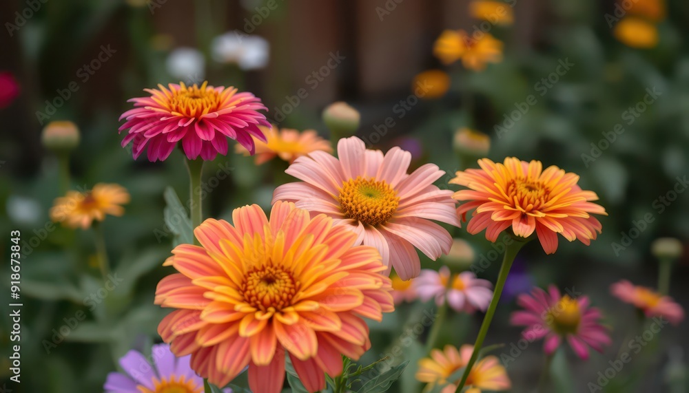Obraz premium Vibrant Orange and Pink Flowers in Bloom.