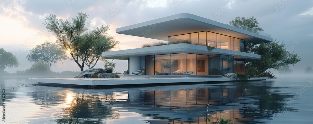 Obraz premium Floating villa with a modern design.