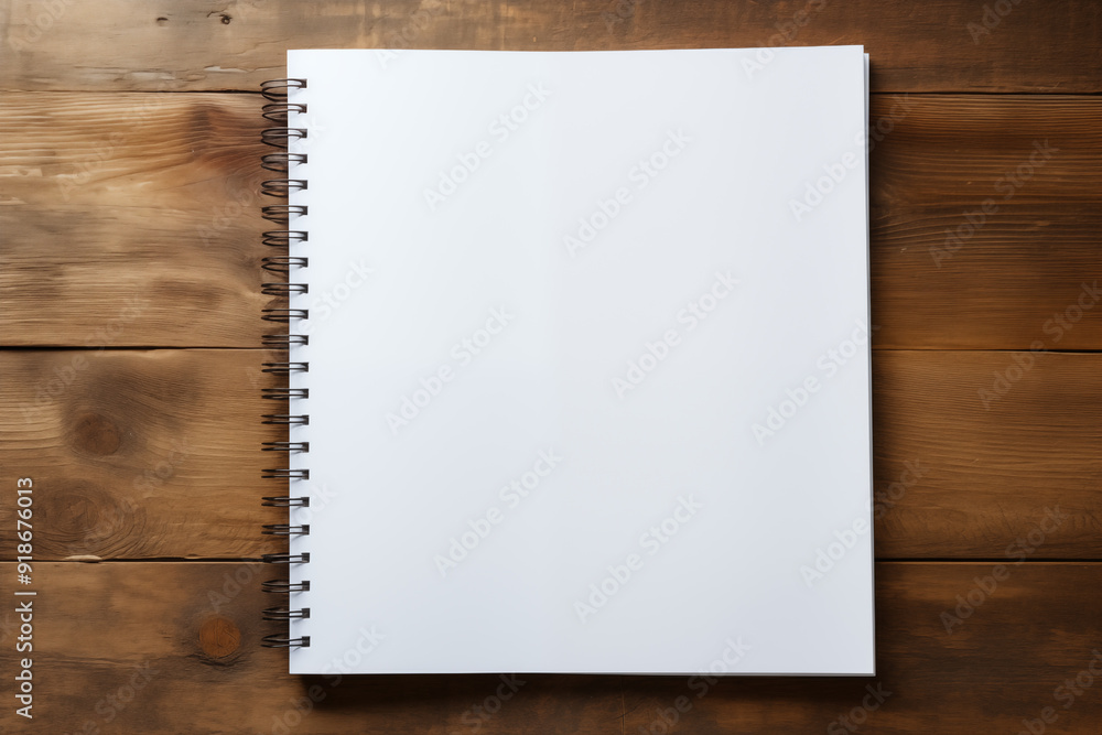 Flat lay with copy space of empty notebook on the wooden table background Flat lay with copy space of empty notebook on the wooden table background