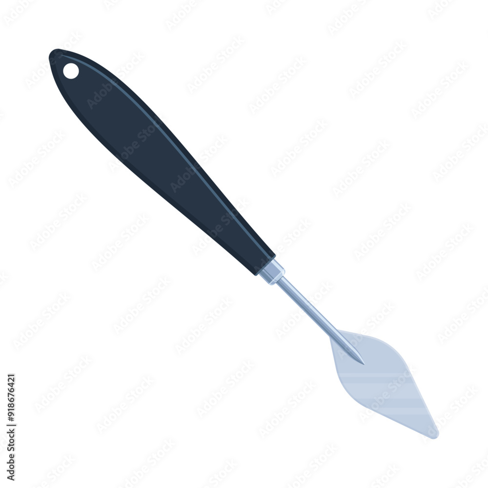 Obraz premium Palette knife with black handle. Flat vector illustration isolated on white background. Art tool and painting concept. Perfect for educational materials and creative projects