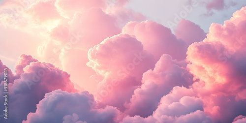 Fototapeta Naklejka Na Ścianę i Meble -  Dreamy Pink Clouds: A cloudy sky filled with cotton candy pink clouds