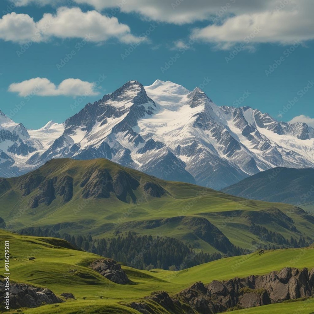 Fototapeta premium A Picturesque Mountain Range With Lush Green And A Blue Landscape Nature