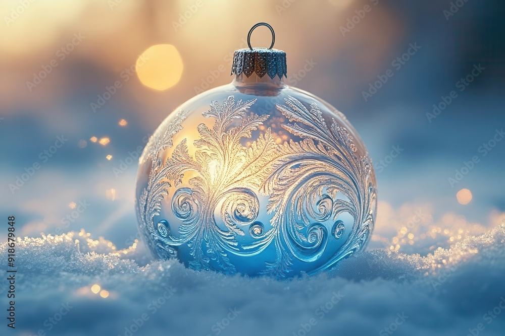 ethereal winter bauble floating in misty void intricate frost patterns swirling across translucent surface soft blue glow emanating from within delicate snowflakes suspended around ethereal winter bauble floating in misty void intricate frost patterns swirling across translucent surface soft blue glow emanating from within delicate snowflakes suspended around