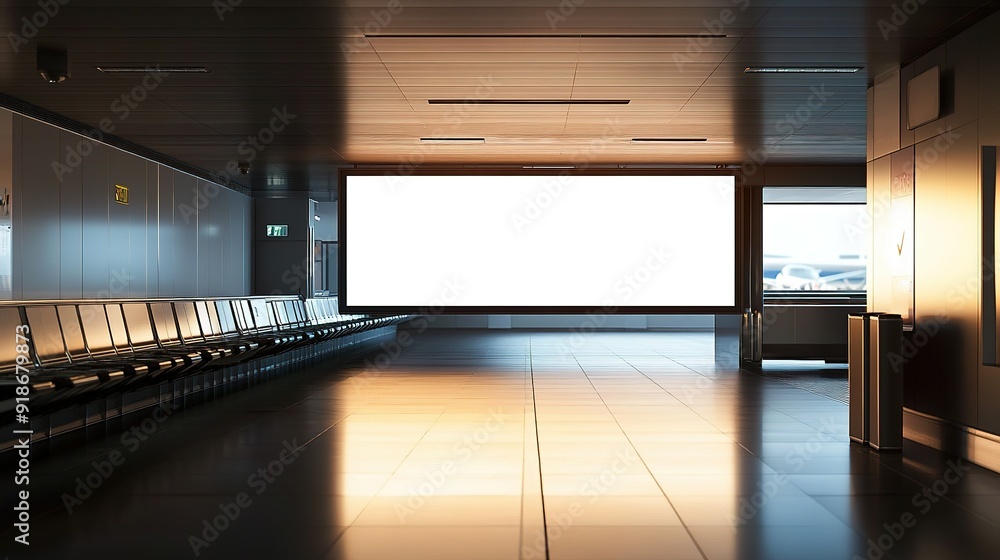 Empty Airport Waiting Area with Large Blank Billboard Empty Airport Waiting Area with Large Blank Billboard