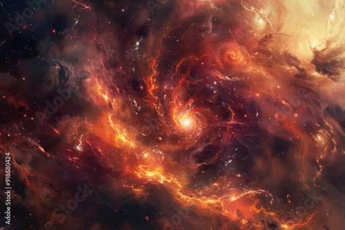 Fiery Nebulae and Galaxies in the Cosmos photo